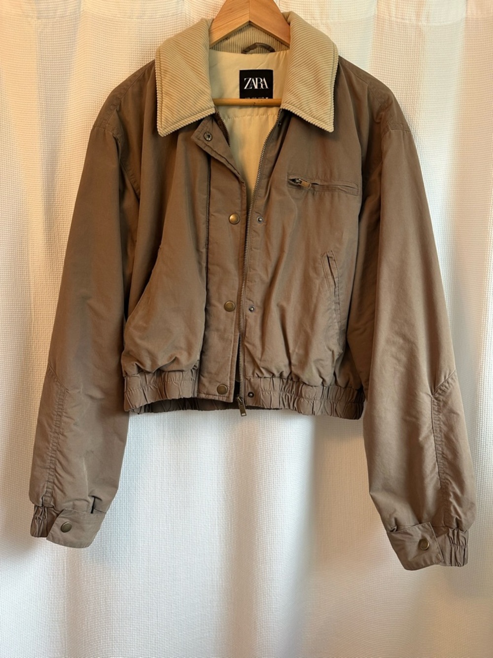 Zara Contrast Collar Waxed Bomber Jacket, S, NWOT - Picture 2 of 5